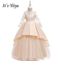 flower girl dresses its yiiya b089 champagne o neck long sleeves ball gowns 2020 o neck beading lace bow pageant dress