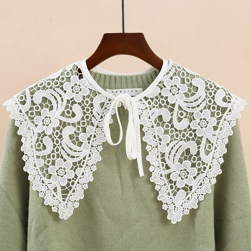 

Sitonjwly Women Shirt Detachable Doll Fake Collar Embroidery Shoulder Wrap Floral Lace Woman False Collar Shawl Accessories