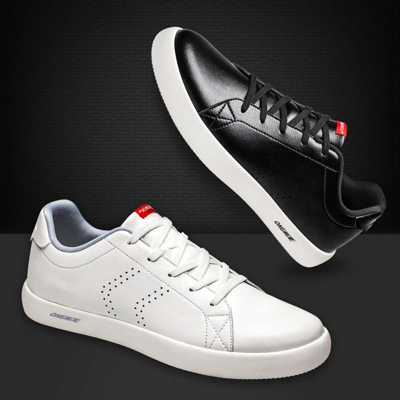 

ONEMIX Men Sneakers Casual Flat Skateboard Shoes Leather Skateboarding Shoes Classic Outdoor Lightweight Walking Tenis Shoes