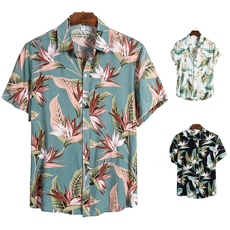 

2021 Fashion Men's Short Sleeve Shirt Hawaiian Shirts Floral Blouse Summer Beach Camisa Tops Fit Holiday Casual Shirt Plus Size