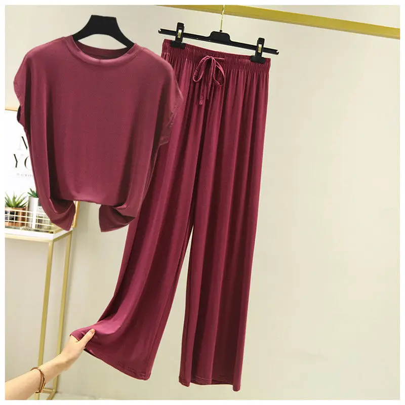 Костюм женский из модала с круглым вырезом Модный комплект двух предметов