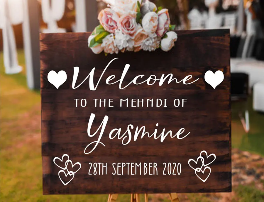 Персонализированные MEHNDI Свадебная вечеринка Добро Пожаловать Знак Зеркало