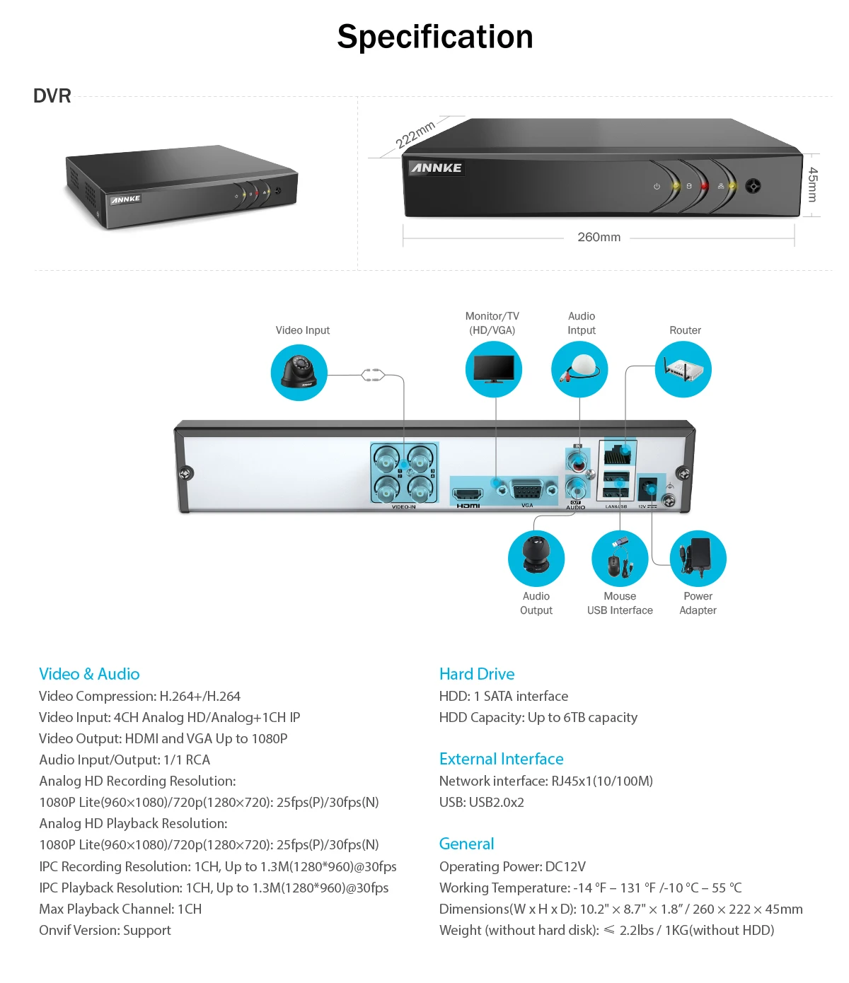 ANNKE 4CH H.264+ 1080P Lite система видеонаблюдения DVR 4 шт 2.0MP ИК ночного видения Купольные Камеры видеонаблюдения 1080P комплект видеонаблюдения