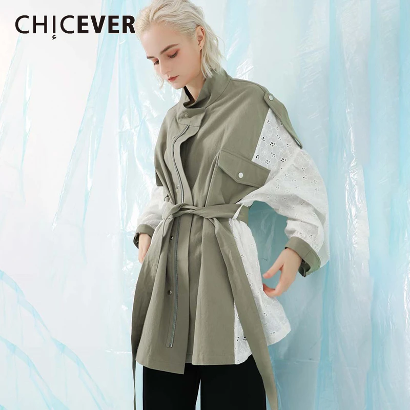 Женский кружевной тренчкот с воротником стойкой и длинным рукавом|Женские плащи