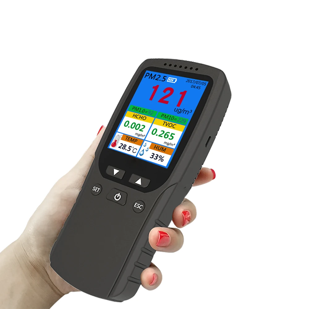 Ручной монитор качества воздуха PM2.5 + PM1.0 PM10 формальдегид (HCHO)+ детектор TVOC