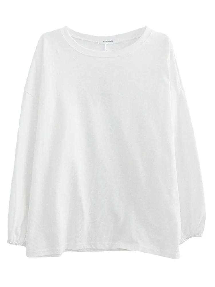 Женская футболка с длинным рукавом белая свободная большого размера в Корейском