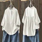 Женская хлопковая блузка ZANZEA 2022, летние рубашки, Элегантные повседневные топы с коротким рукавом, женские блузы на пуговицах, сорочка, однотонная туника