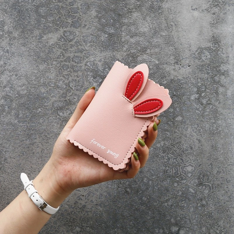 

Women's Wallet Short Bunny Ears Design Female Tri-fold Solid Color Coin Purses Fashion Hasp Ladies Card Holder Clutch Bag