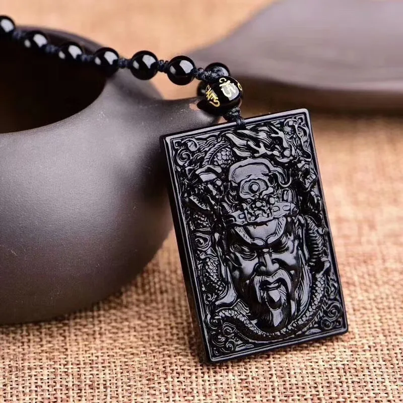 Подвеска Гуань гонг из натурального обсидиана подвеска для мужчин и женщин