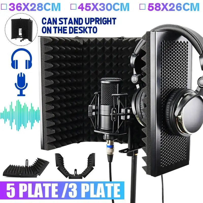 

5Panel Foldable Microphone Acoustic Isolation Shield Acoustic Foams Panel Studio Recording Live Broadcast Microphone Wind Screen