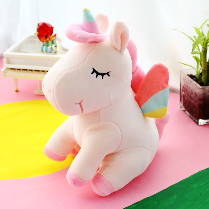 

25 см милая плюшевая игрушка единорог розовая Летающая лошадь с радужными крыльями Детская Успокаивающая кукла подарок на день рождения для...