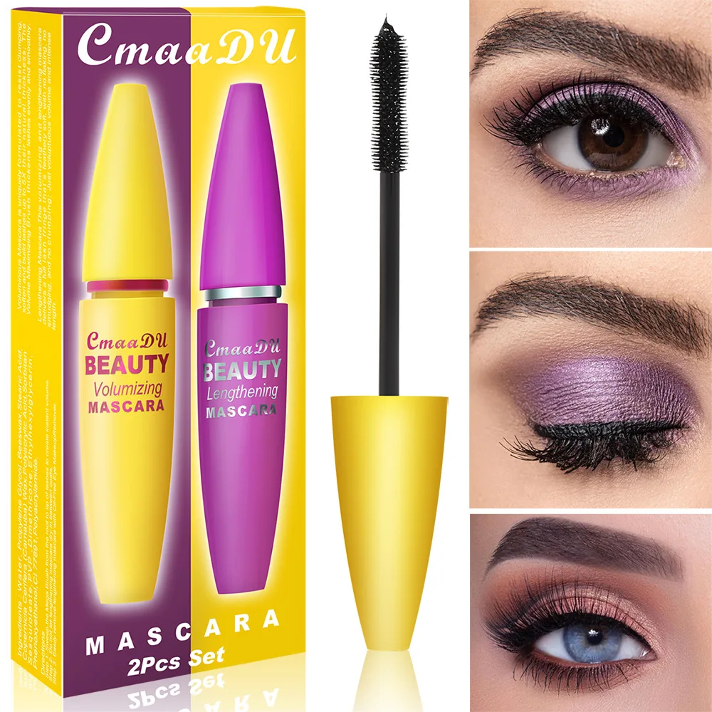 CmaaDu 2pcs/Set 4D Eye Mascara Eyeliner Pen Thick Curls Long Eyelashes Sweat-proof Instantly Volumizes Lifts Lengthens Lashes