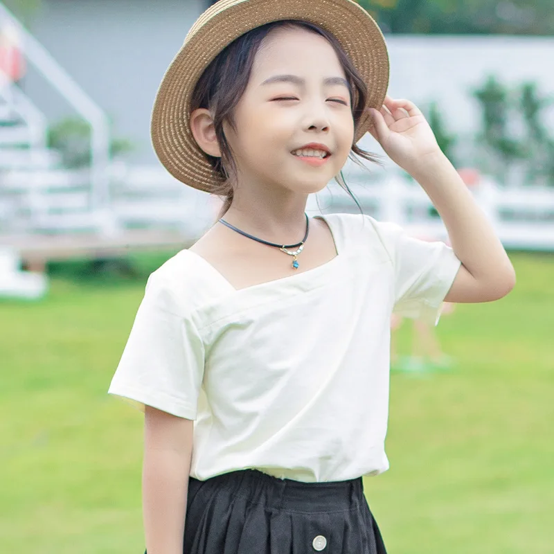 2020 летняя одежда для девочек детские хлопковые винтажные красные топы футболки