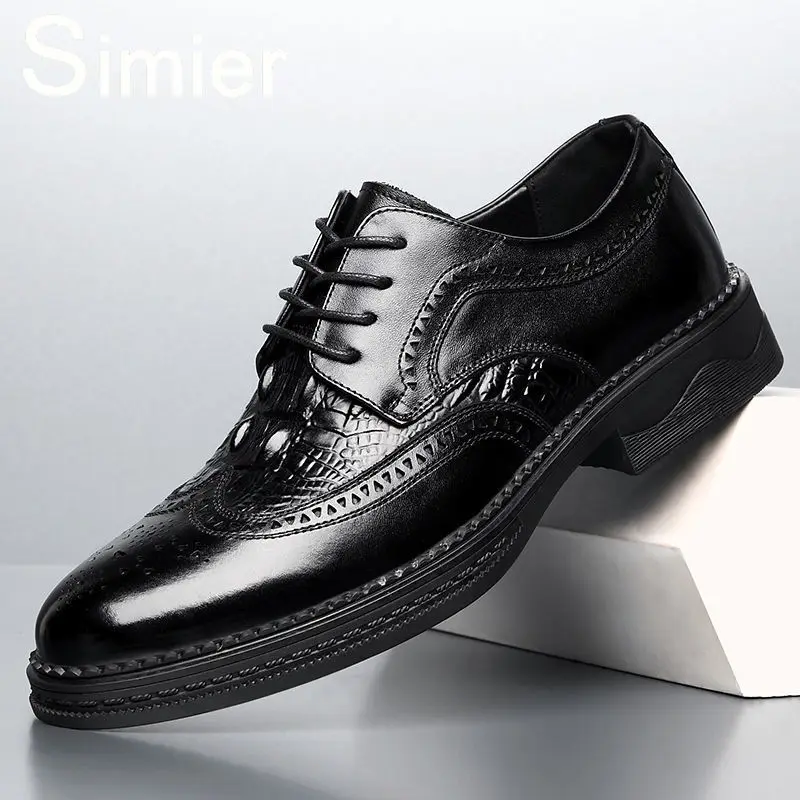 

2021 New Men Formal Shoes The Crocodile Grain Business Brogue Shoes Comfortable Round Toe Casual Shoe Lace Up Adult Derby Shoe