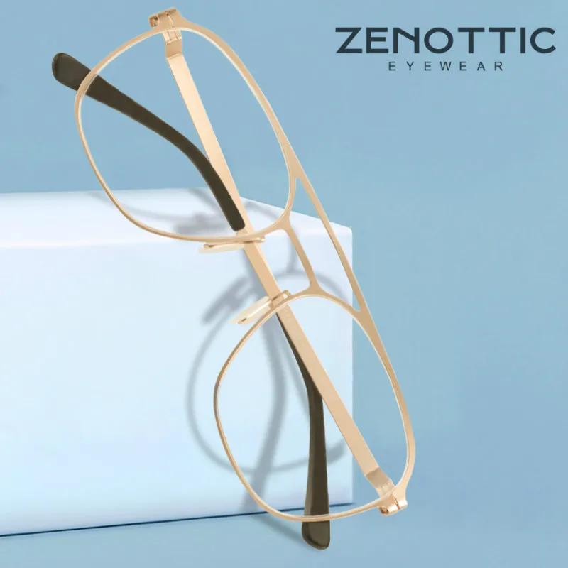 ZENOTTIC-Montura de gafas de doble puente de titanio para hombre, lentes ópticas de piloto ligeras, gafas de gran tamaño para Miopía