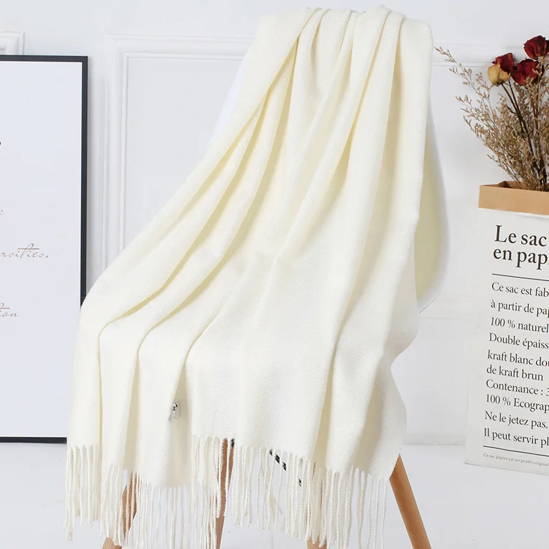 

2020 new wool scarf women winter imitation cashmere pure color water ripple shawl thick warm scarf one