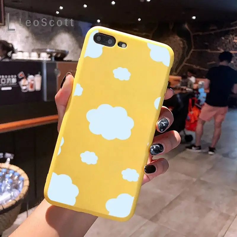 

Cartoon clouds Phone Case Yellow Candy Color for iPhone 6 7 8 11 12 s mini pro X XS XR MAX Plus