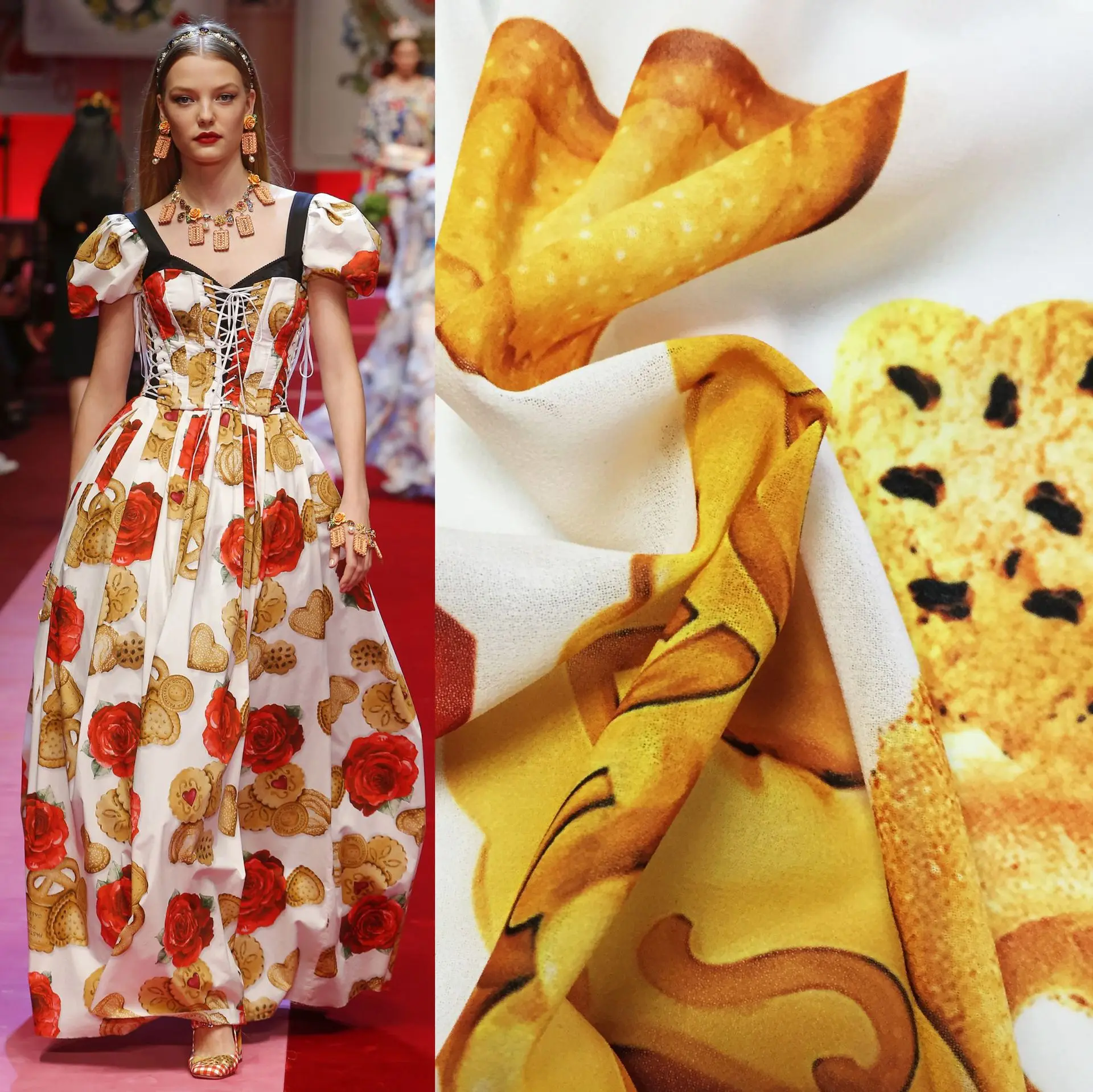 

Spring and summer classic hand-painted rose biscuit pattern digital printing fabric handmade DIY dress shirt fashion fabric