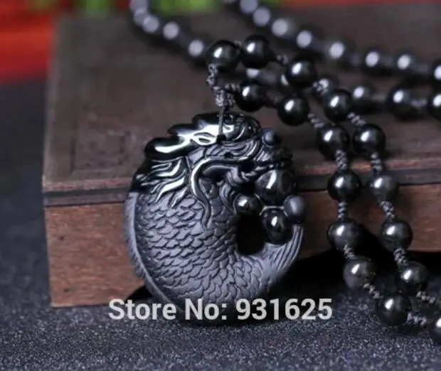 Красивые Подвески из натурального черного обсидиана ручной работы с резными