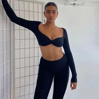 long sleeve womens tracksuit 2 piece set slim fit womens sweatshirt sexy outfit stretchy oversize woman jogging crop top women