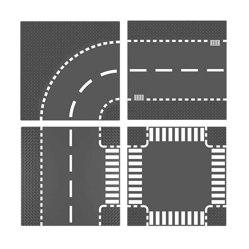 Перекресток строительные блоки дорожная плита кривая совместимы с Legoing игрушки