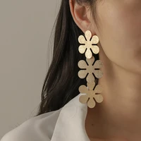 oe exaggerated frosted flower metal earrings three layers small flower tassel long earrings fashion jewelry