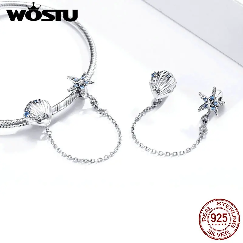 Starfish Пробка Подвески WOSTU 925 пробы серебряные тропические Морская звезда &amp