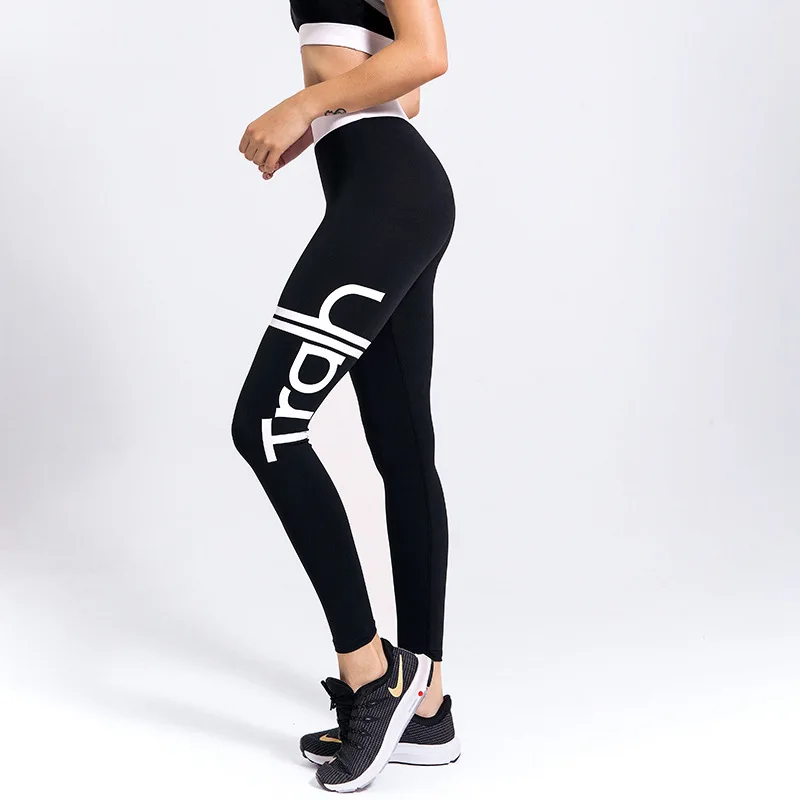 Цветные штаны для йоги с буквенным принтом комбинированные леггинсы высокой