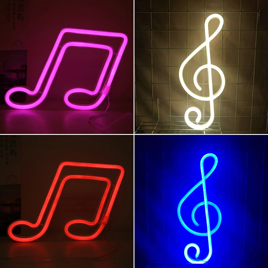 LED Music Note Neon Light Lamp Symbol Figure Night Lights Concert Class Room Decor USB + Battery Box Powered Nightlight