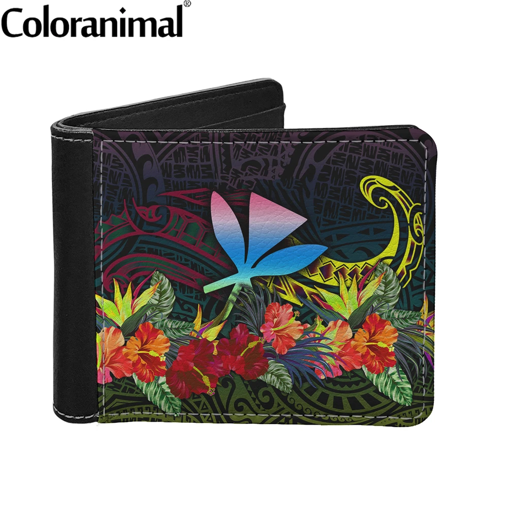 

Coloranimal Hawaiian Samoan Polynesian Tribal Hibiscus Printed Casual Wallet for Men PU Leather Short Clutch Bag Card Holder Hot