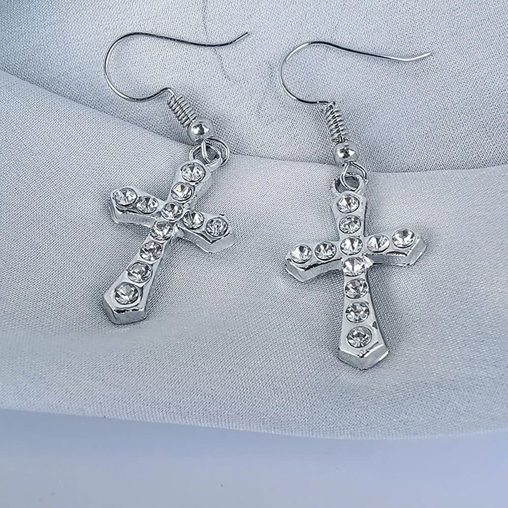 

Small Crystal Rhinestone Ankh Cross Dangle Drop Earrings For Women Vintage Simple Fashion Jewelry Statement Gothic Accessories