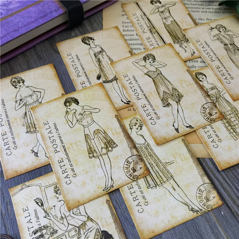 

9Pcs Aesthetic Lady Junk Journal Ephemera Craft Paper Vintage Decor European Style DIY Album Scrapbooking Material Paper Packs