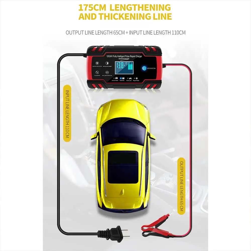 Автомобильное зарядное устройство с ЖК дисплеем 12 В 8 А/24 4 а|Пусковое устройство| |