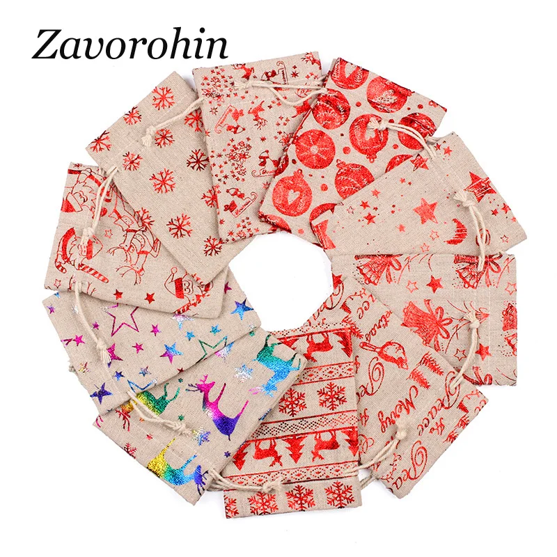 50 Pcs/lot New Year Best Gift 10*14cm 13*18cm Christmas Santa Deer Star Linen Fabric Cloth Cotton Bag Drawstring Pouch | Украшения и