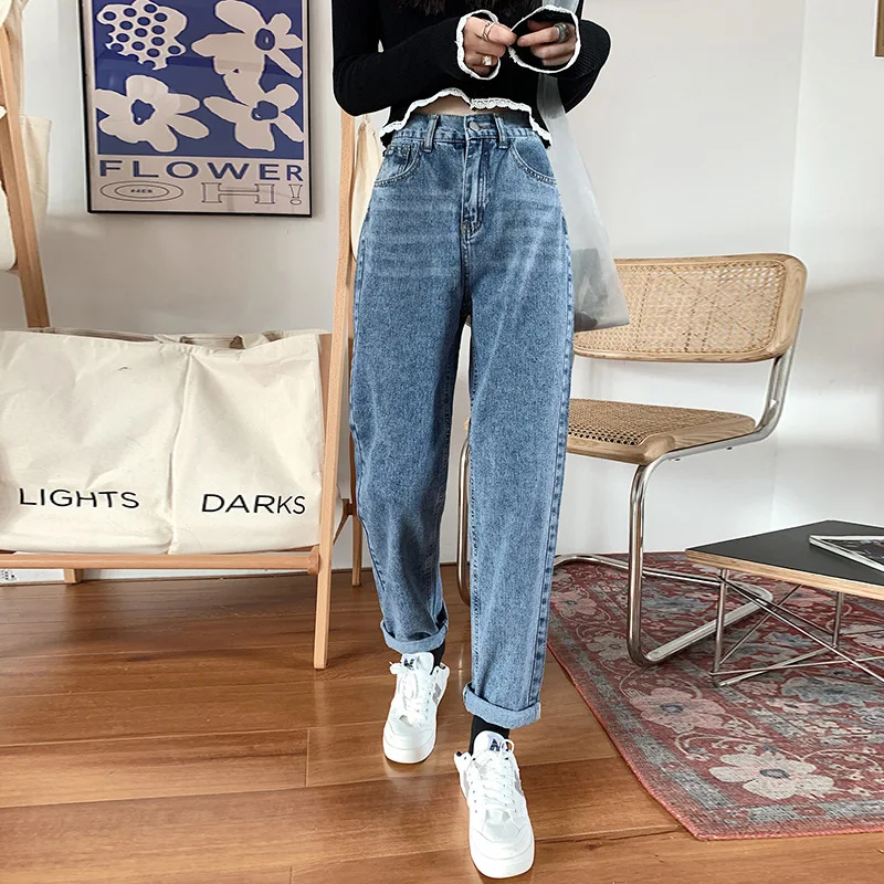 

Loose Denim Harem Pants Streetwear High Waist Mom Jeans Women Korean Jean Look Thin Boyfriend Casual Jeans