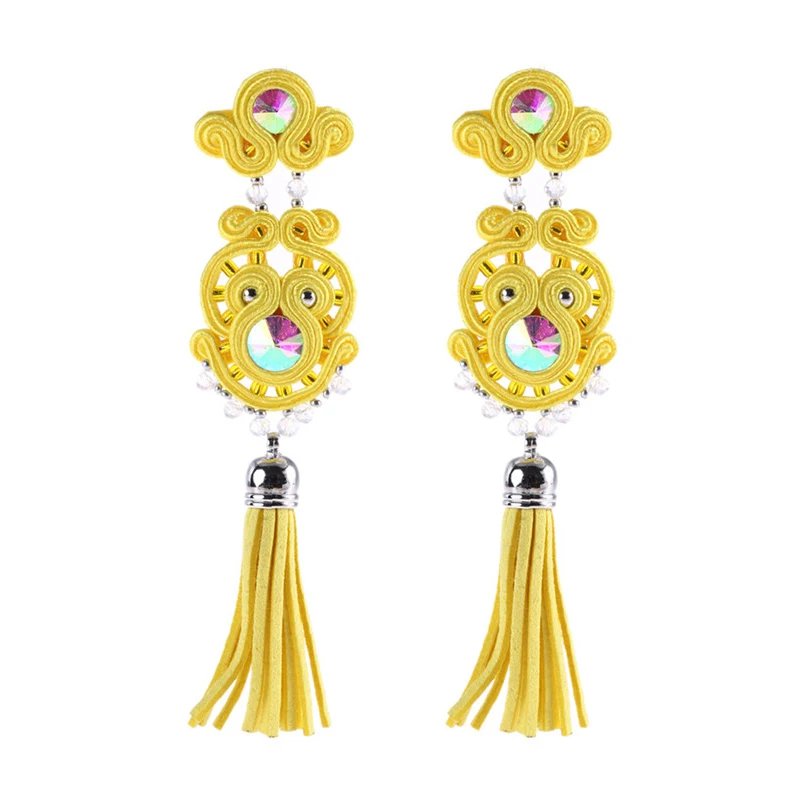 Этнические кожаные женские серьги с кисточками Soutache ювелирные изделия ручной