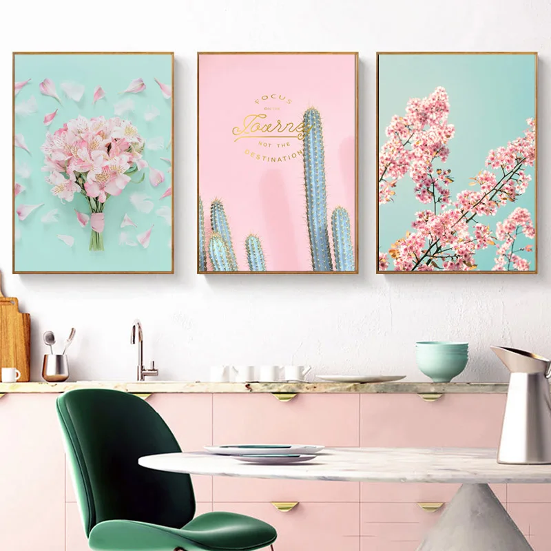 Розовый цветок картина кактус плакат в скандинавском стиле Художественная