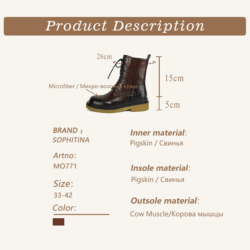 

SOPHITINA Women's Boots Fashion Crocodile Pattern Premium Leather Zipper Ankle Boots Round Toe Mid Heel Casual Women Shoes MO771