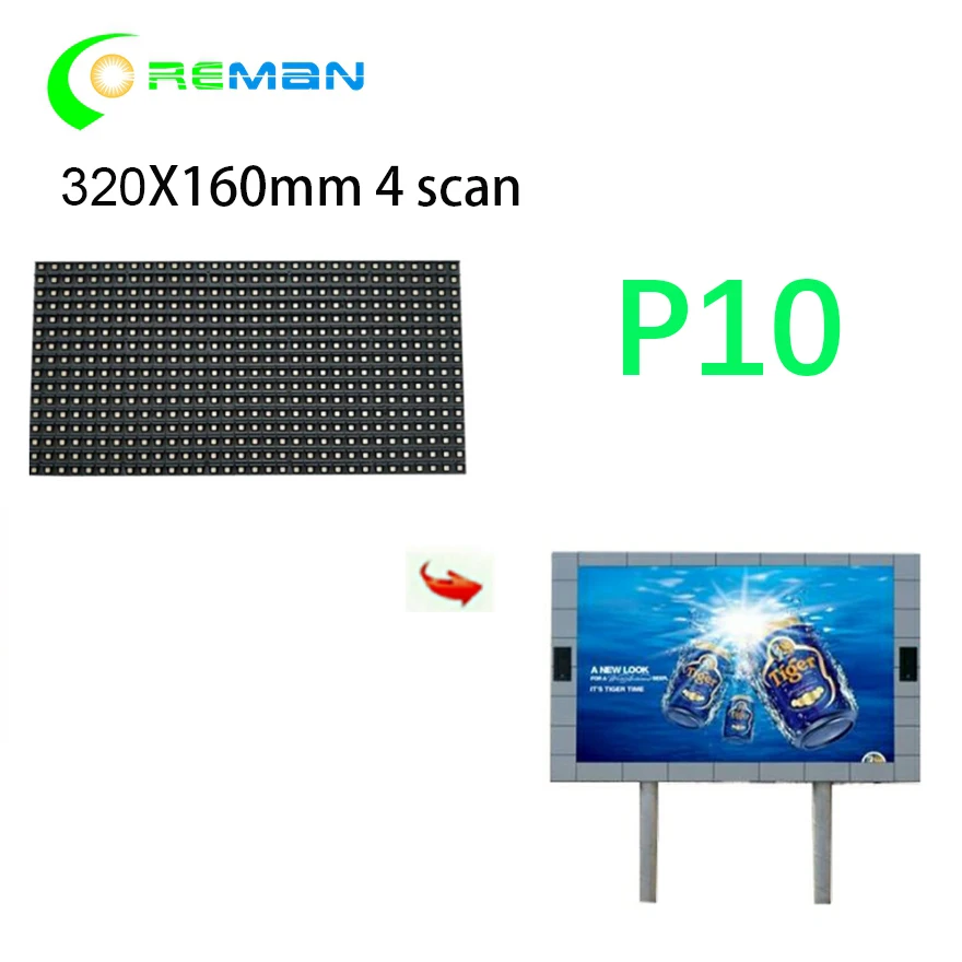 Матричный экран ТВ P10 Открытый SMD 3в1 rgb Полноцветный Водонепроницаемый светодиодный дисплей модуль 320x160 мм 32x16 пикселей 1/4 сканирование kinglight