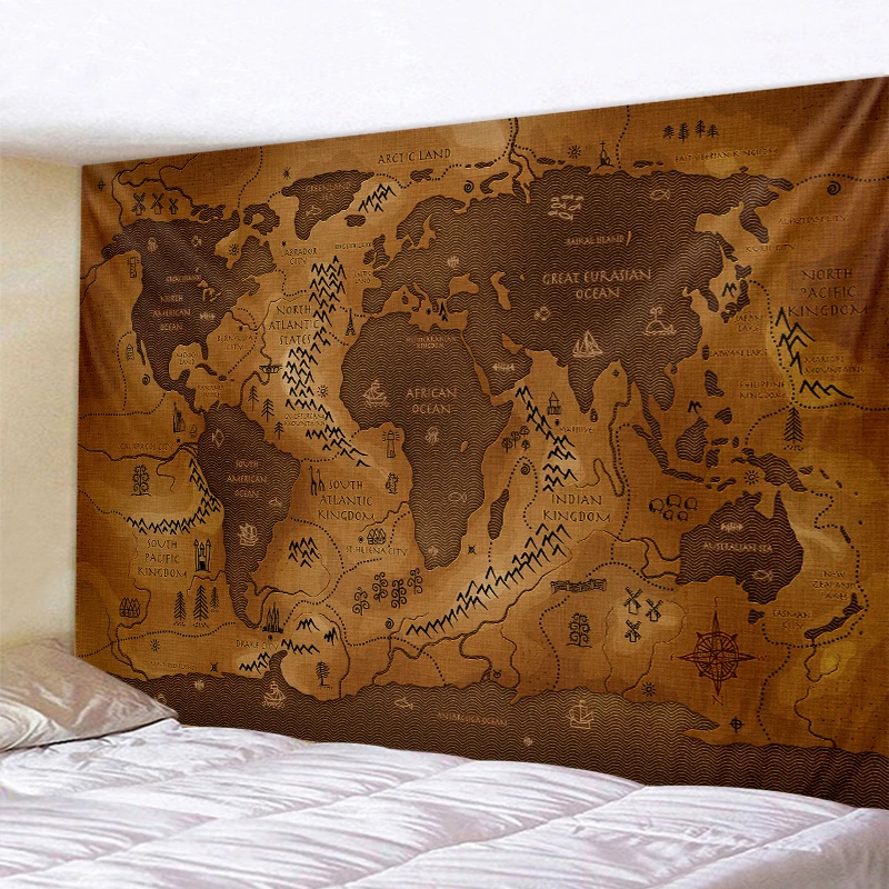 Карта мира Детская полиэстер/хлопок печать настенный гобелен для домашнего