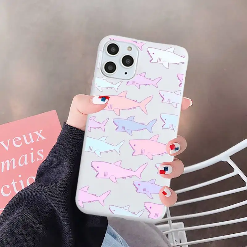 

shark cool Phone Case White Candy Color for iPhone 6 7 8 11 12 s mini pro X XS XR MAX Plus