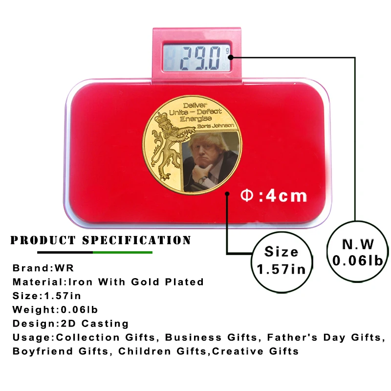 Позолоченные монеты WR с держателем для монет 5 шт. британская Премьер лига Борис