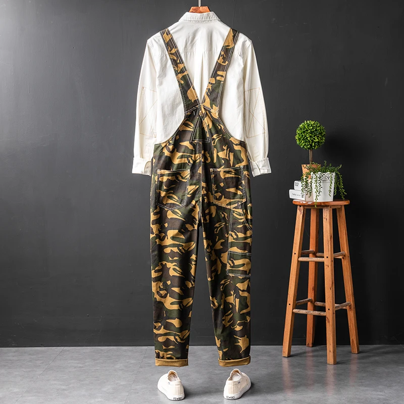 

ABOORUN Men's Camouflage Bib Overalls Big Pockets Slim Jumpsuits Casual Patchwork Cargo Pants
