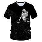 Футболка Мужскаяженская с 3D-принтом астронавта, Повседневная стильная рубашка в стиле Харадзюку, уличная одежда, черный топ, на лето