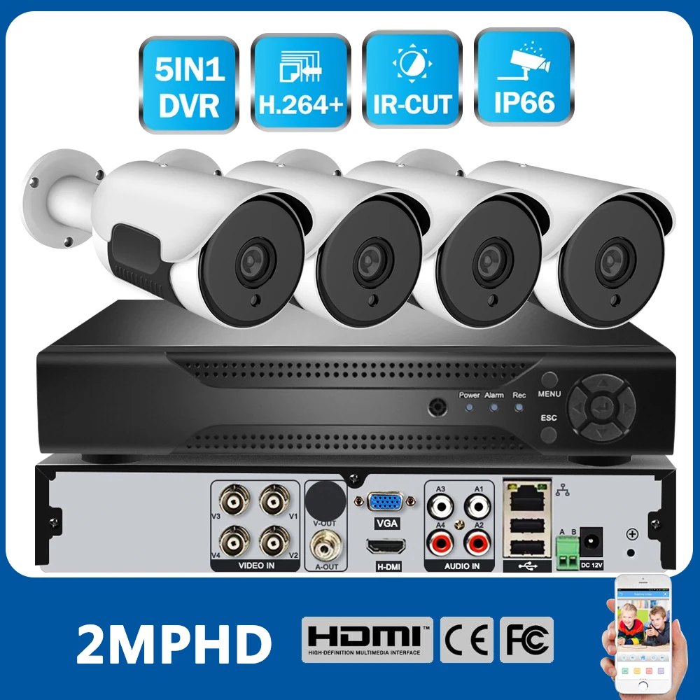 4CH Беспроводная CCTV система безопасности 1080P NVR комплект 4 шт. 2MP HDMI POE IP IR-CUT наружная