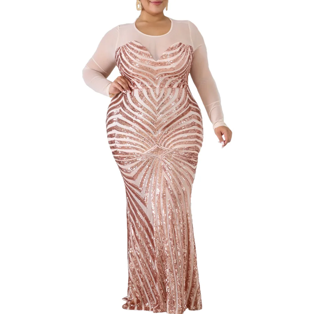 Женское вечернее платье с блестками размера плюс 5XL блестящее прозрачное
