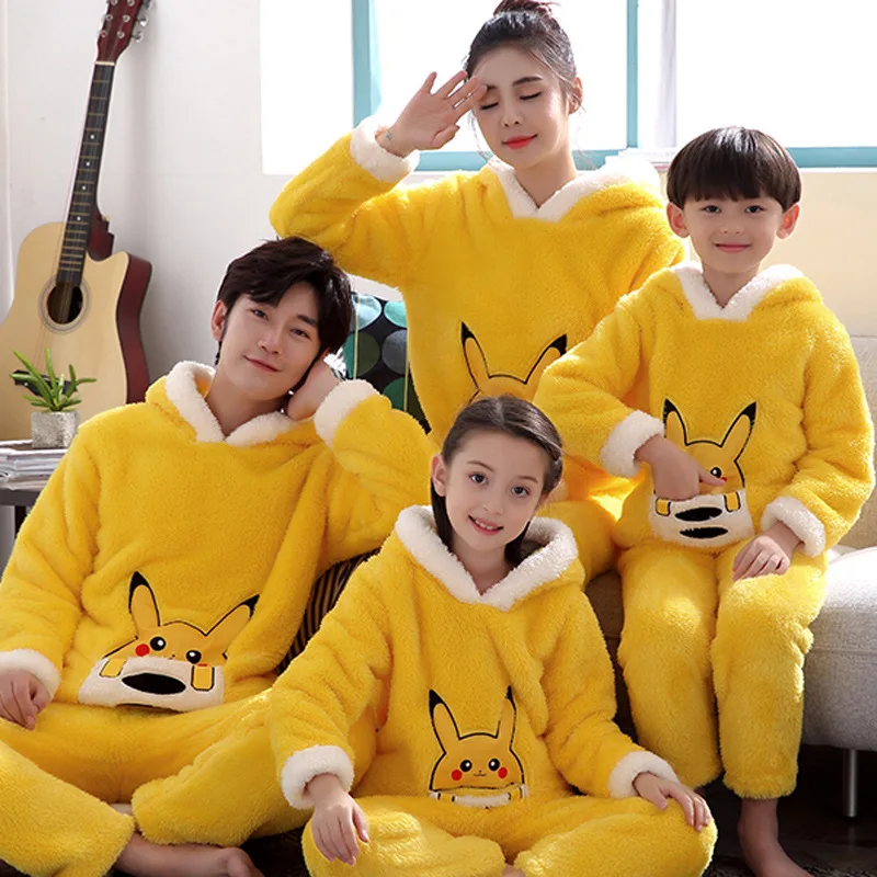 Зимний Пижамный комплект для родителей и детей Детские фланелевые пижамы