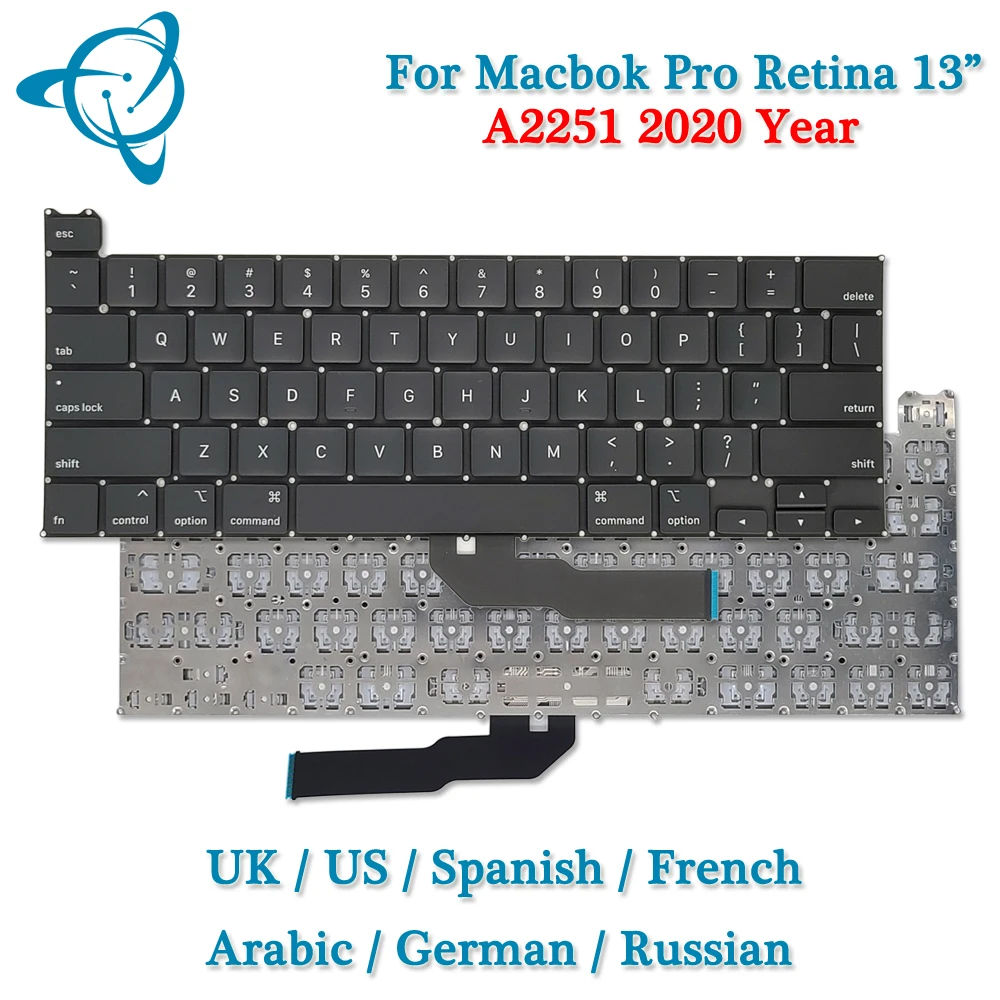 

Клавиатура для ноутбука A2251, сменная клавиатура для Macbook Pro Retina 13 дюймов A2251, US UK RU FR SP IT GER AR TR Макет 2020 EMC3348