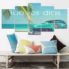 Настенные художественные картины, домашний декор, 5 шт., летний пейзаж, растения, холст, картины для гостиной, модульные принты, плакат с листьями, рамка