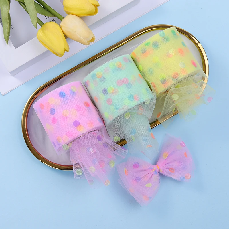 8 см 25 ярдов блестящая Тюлевая лента в рулоне сетчатая ткань горошек для сделай